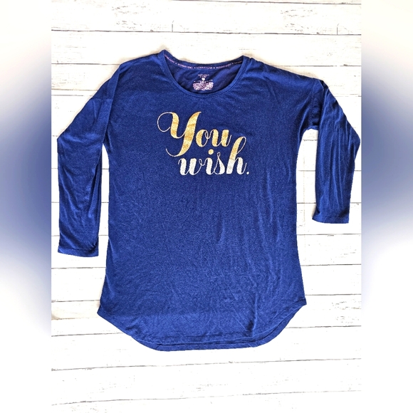 Victoria's Secret Navy Blue & Gold Glitter "You Wish" Nightgown Top Dress Size M - Picture 2 of 8